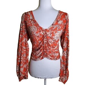 Free People Orange Floral Blouse